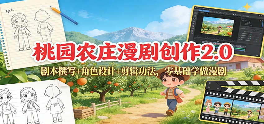 桃园农庄漫剧创作2.0：剧本撰写+角色设计+剪辑功法，零基础学做漫剧-站长V课