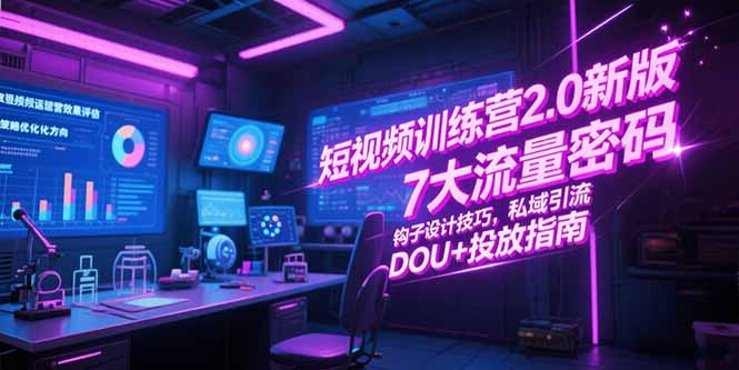 短视频训练营2.0新版，7大流量密码/钩子设计技巧/私域引流/DOU+投放指南-Zv头条