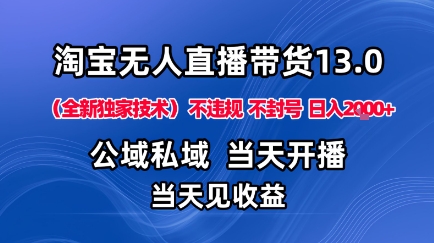 淘宝无人直播13.0，公域私域技术，不封号，不违规布局下半年旺季赛道，日入1K+(独家技术)【揭秘】-站长V课