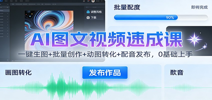 AI图文视频速成课：一键生图+批量创作+动图转化+配音发布，0基础上手-站长V课
