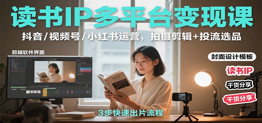 读书IP多平台变现课：抖音/视频号/小红书运营，拍摄剪辑+投流选品-站长V课