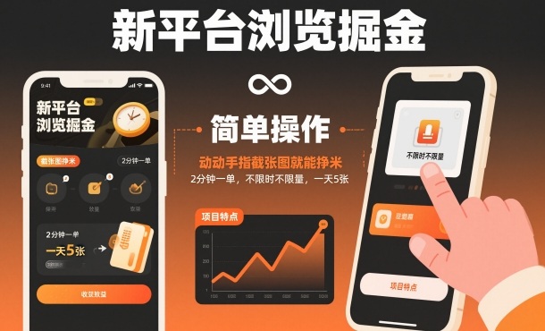 新平台浏览掘金，动动手指截张图就能挣米，2分钟一单，不限时不限量，一天5张【揭秘】-站长V课