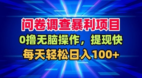 问卷调查暴利项目,0撸无脑操作,提现快,每天轻松日入100+【揭秘】-站长V课