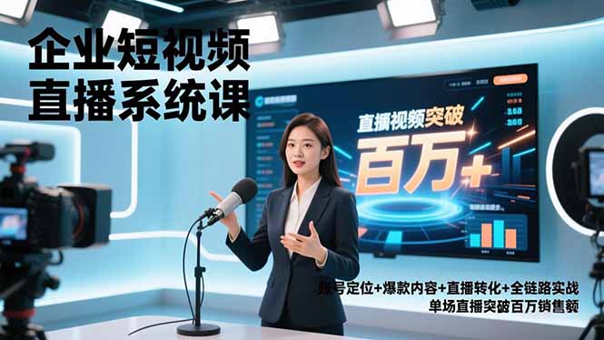 企业短视频直播系统课,账号定位+爆款内容+直播转化+全链路实战,单场直播突破百万销售额-站长V课