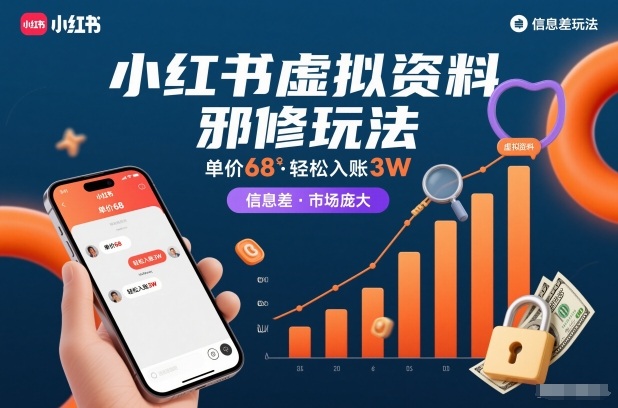 小红书虚拟资料邪修玩法，单价68，轻松入账3W，信息差玩法，市场庞大-站长V课