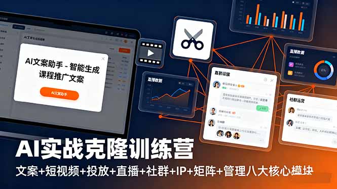 AI实战克隆训练营：文案+短视频+投放+直播+社群+IP+矩阵+管理八大核心模块-站长V课