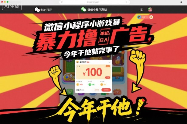 微信小程序小游戏暴力撸广告,单机日入100,今年干他就完事了-站长V课