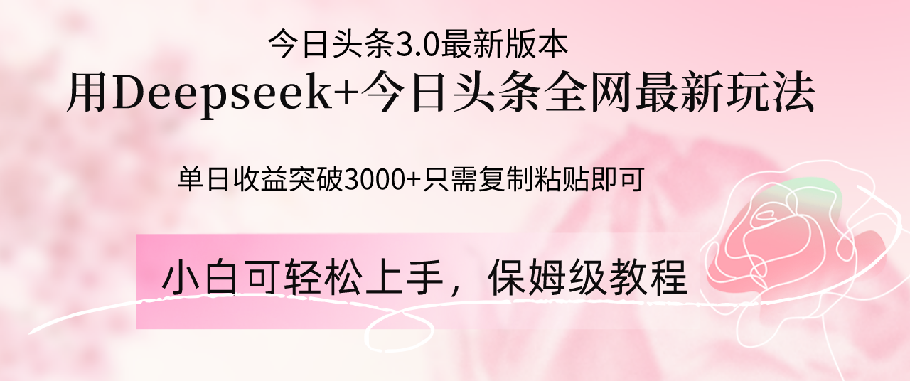 Deepseek结合今日头条全网最新玩法，单日收益突破3000+，只需要简单的…-Zv头条