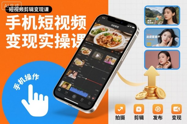 手机短视频变现实操课，短视频剪辑变现课-站长V课
