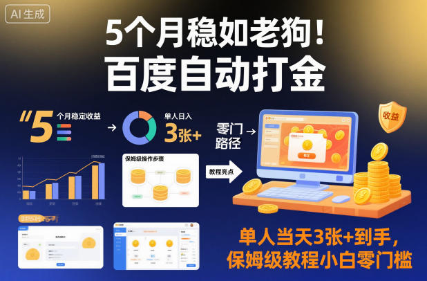 5个月稳如老狗!百度自动打金,单人当天3张+到手,保姆级教程小白零门槛【揭秘】