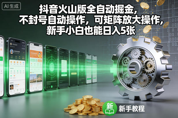 抖音火山版全自动掘金，不封号自动操作，可矩阵放大操作，新手小白也能日入5张【揭秘】-站长V课