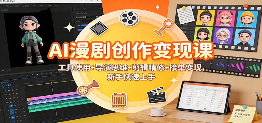AI漫剧创作变现课:工具使用+导演思维+剪辑精修+接单变现,新手快速上手-站长V课
