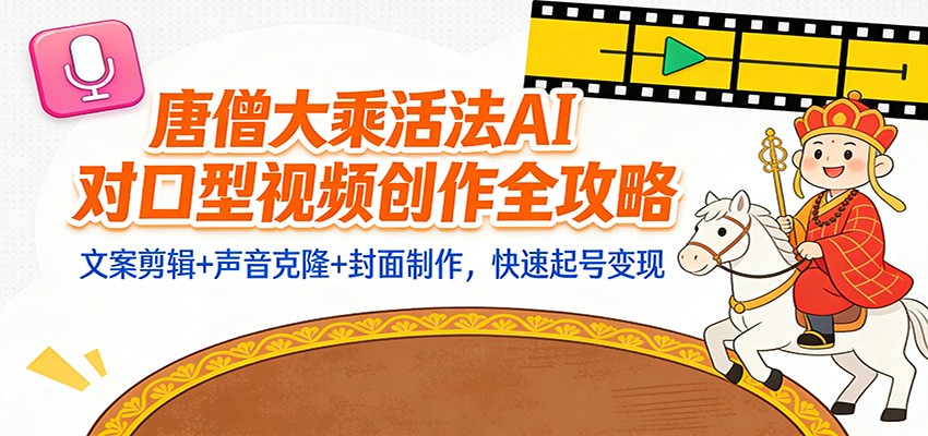“大乘活法”AI对口型视频创作全攻略：文案剪辑+声音克隆+封面制作，快速起号变现-站长V课