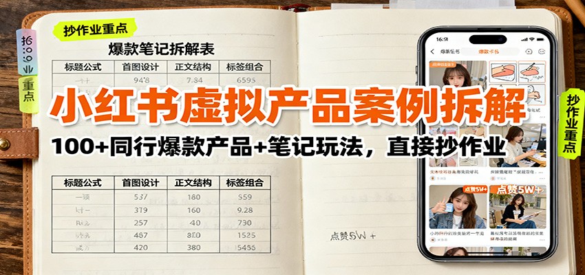 小红书虚拟产品案例拆解：100+同行爆款产品+笔记玩法，直接抄作业-站长V课
