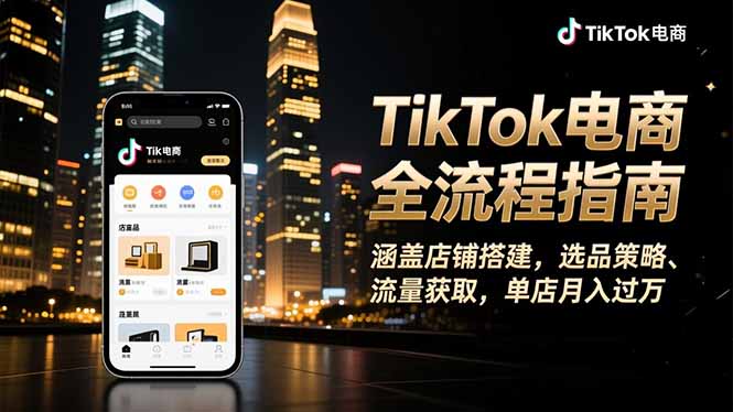 TikTok电商全流程指南，涵盖店铺搭建、选品策略、流量获取，单店月入过万-站长V课
