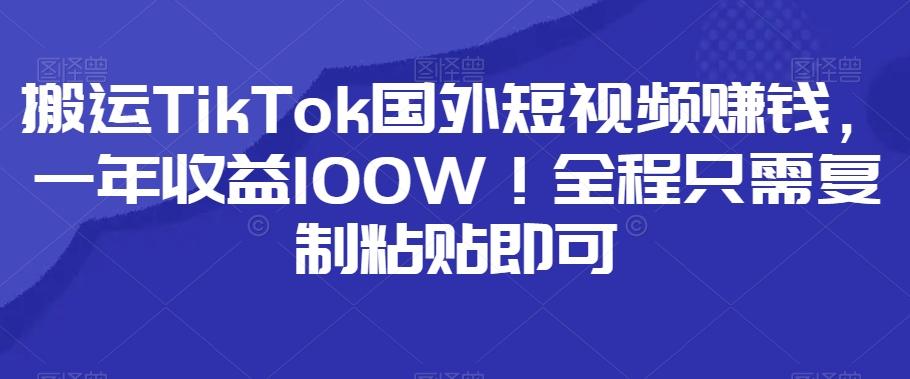 搬运TikTok国外短视频赚钱，一年收益100W！全程只需复制粘贴即可-Zv头条