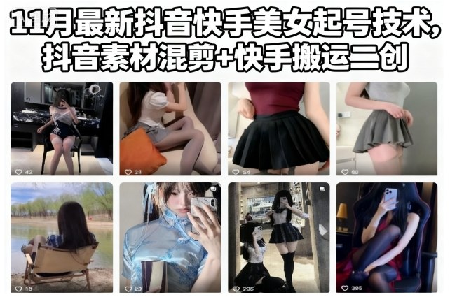 11月最新抖音快手美女起号技术，抖音素材混剪+快手搬运二创-站长V课