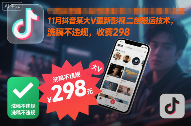 11月抖音某大V最新影视二创搬运技术，洗稿不违规，收费298-站长V课
