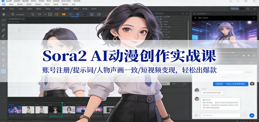 Sora2 AI动漫创作实战课:账号注册/提示词/人物声画一致/短视频变现,轻松出爆款-站长V课