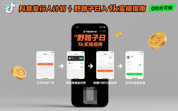 抖音发行人计划全新野路子玩法,随时随地,只要有手机,就能操作,日入1k+【揭秘】-站长V课