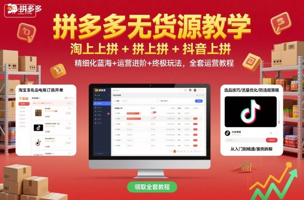 拼多多无货源教学，淘上拼+拼上拼+抖上拼，精细化蓝海+运营进阶+终极玩法，全套运营教程-站长V课