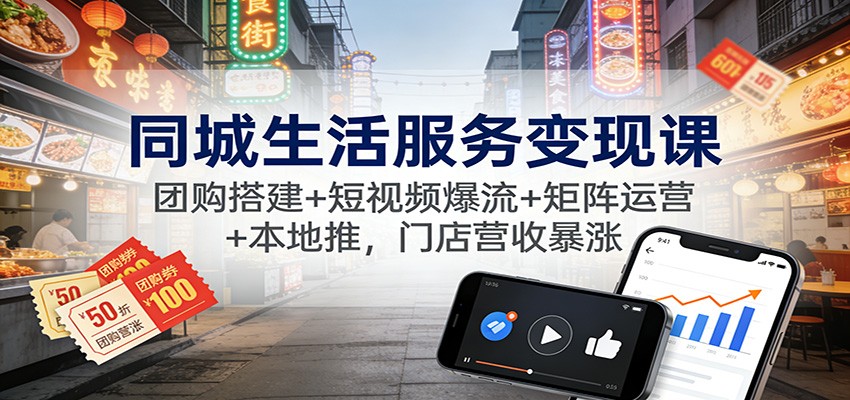 同城生活服务变现课:团购搭建+短视频爆流+矩阵运营+本地推,门店营收暴涨-站长V课