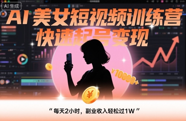 AI美女短视频训练营，快速起号变现，每天2小时，副业收入轻松过1W-站长V课