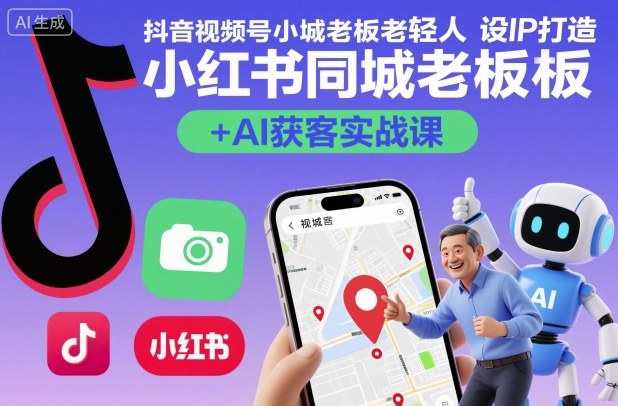 抖音视频号小红书同城老板轻人设IP打造+AI获客实战课，人设打造-算法拆解-拍摄剪辑-内容运营-AI创作-站长V课