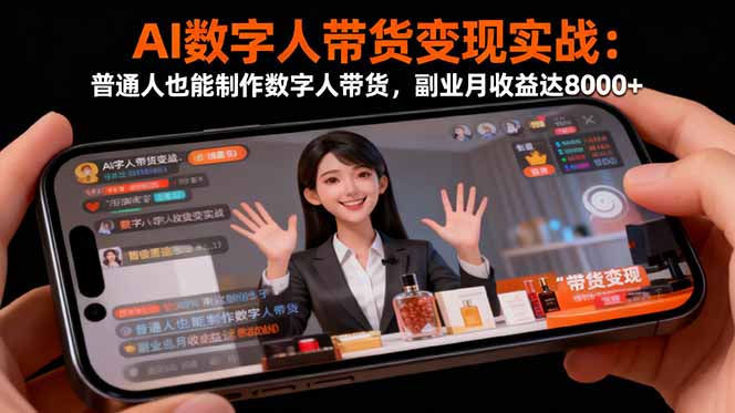 AI数字人带货变现实战：普通人也能制作数字人带货，副业月收益达8000+-站长V课