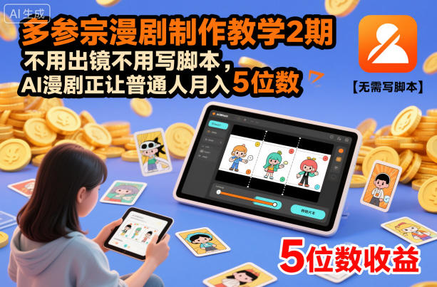 多参宗漫剧制作教学2期,不用出镜不用写脚本,AI漫剧正让普通人月入5位数(更新)-站长V课