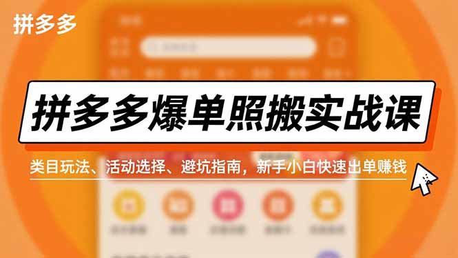 拼多多爆单照搬实战课，类目玩法、活动选择、避坑指南，新手小白快速出单赚钱-站长V课