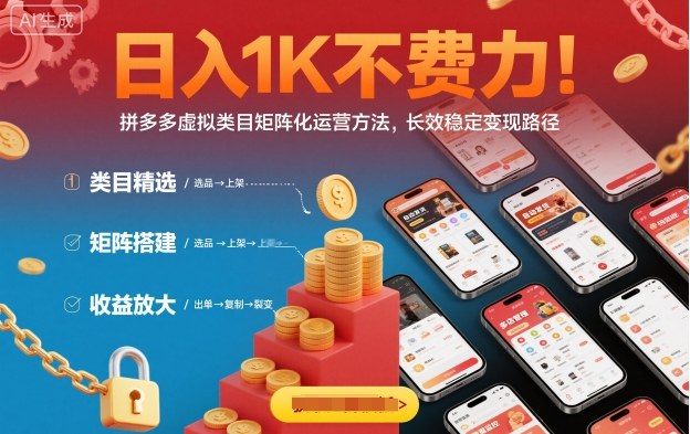 日入1K不费力！拼多多虚拟类目矩阵化运营方法，长效稳定变现路径-站长V课