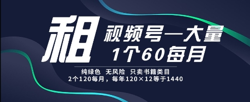 租视频号，一个60每月，2个120.纯绿色、无风险，常年租【揭秘】-Zv头条